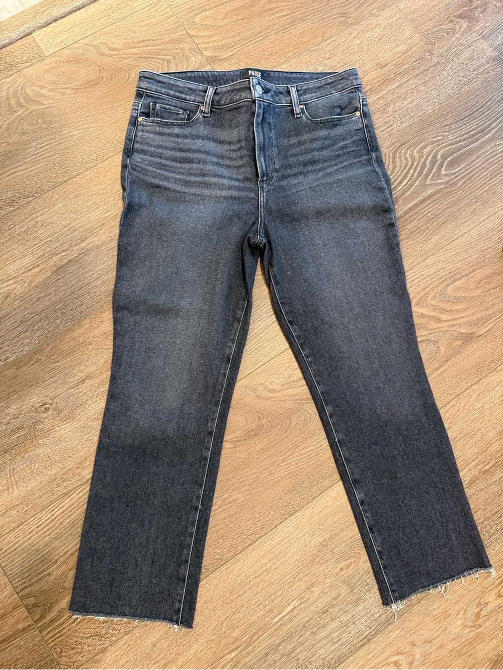 PAIGE Washed Black Cropped Straight Jeans